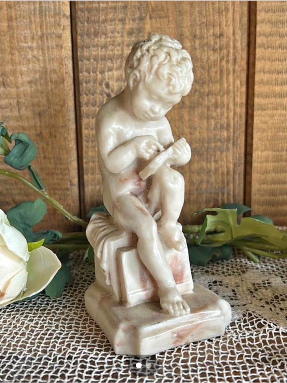 Classic Marble Cherub Figurine in Cream and Blush Tones